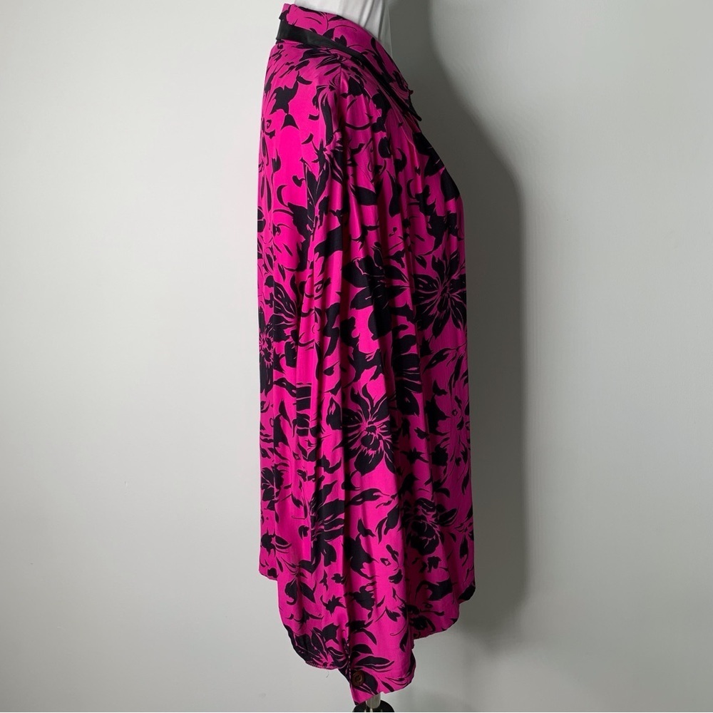Vintage Givenchy Women's Fuchsia Black Floral Long Sleeve Button Down Shirt XL - Picture 5 of 13